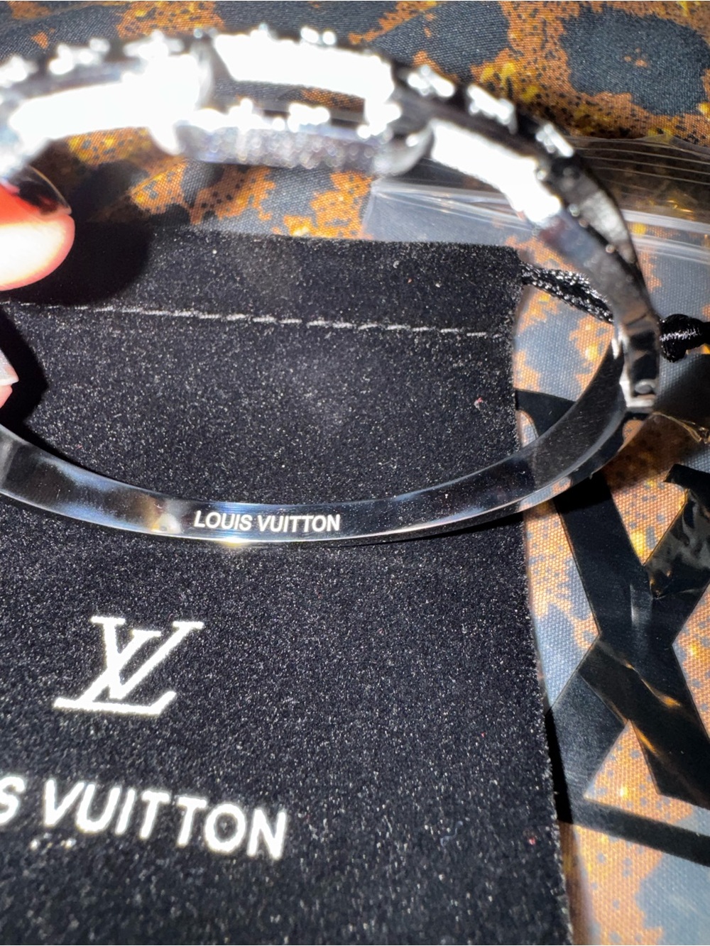 Louis Vuitton Silver Logo Cuff Bracelet - Picture 4 of 8